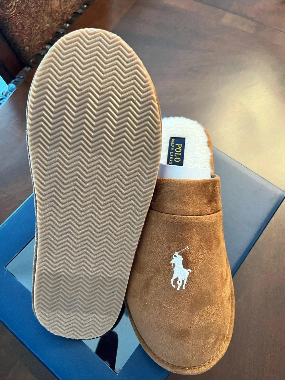 Polo by Ralph Lauren Men's Tan Suede Logo Slippers
